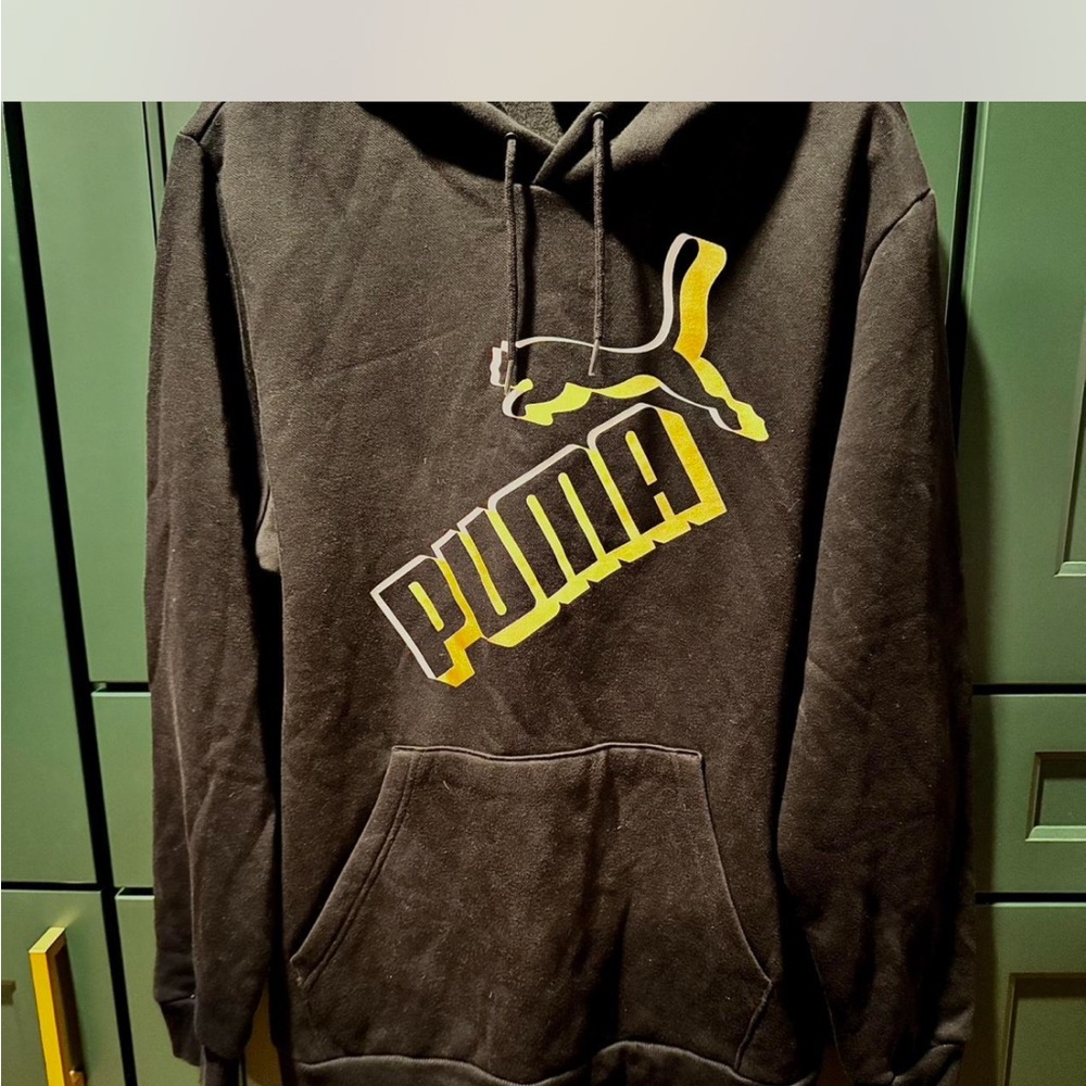 Puma Black and Yellow Logo Hoodie for Men
